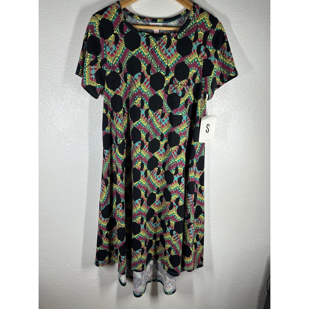 LuLaRoe Dress Womens S Multi Disney Carly Swing High Low Minnie Mouse Geometric